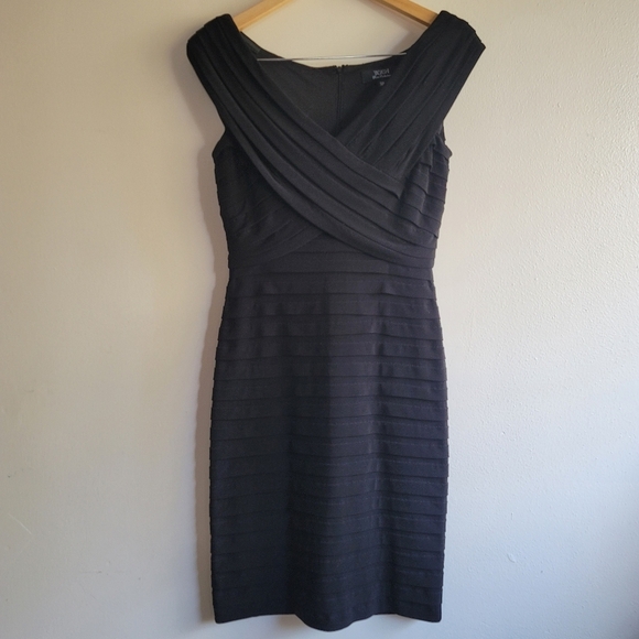 Tadashi Shoji, Petite Collection, Bandage Pleated Cocktail Dress, Black, Size SP - Picture 1 of 10